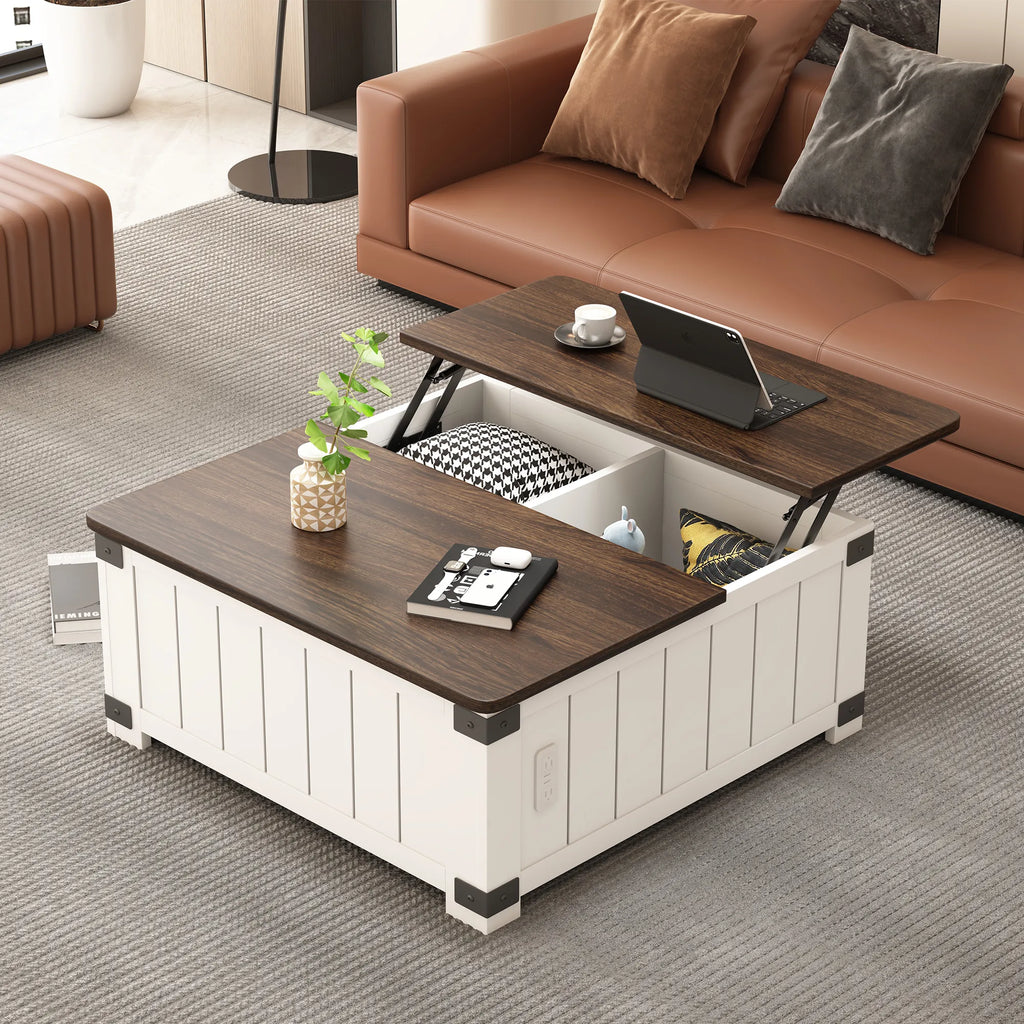 Farmhouse Lift Top Square Coffee Table with Storage – FanciConcept