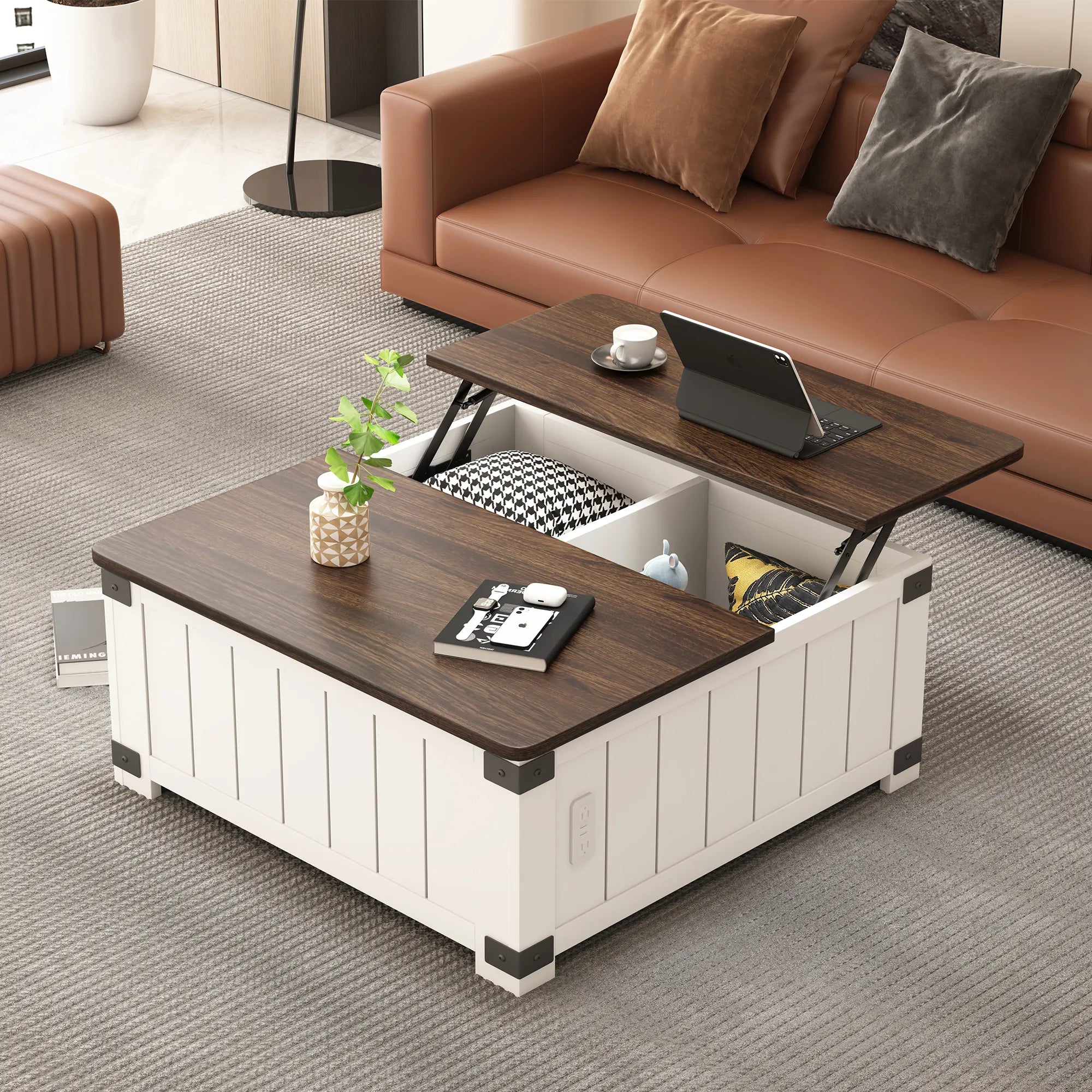 Farmhouse Lift Top Square Coffee Table with Storage