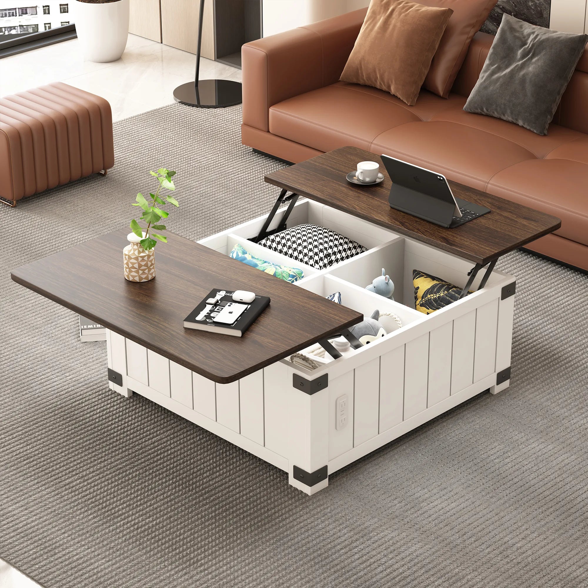 Farmhouse Lift Top Square Coffee Table with Storage