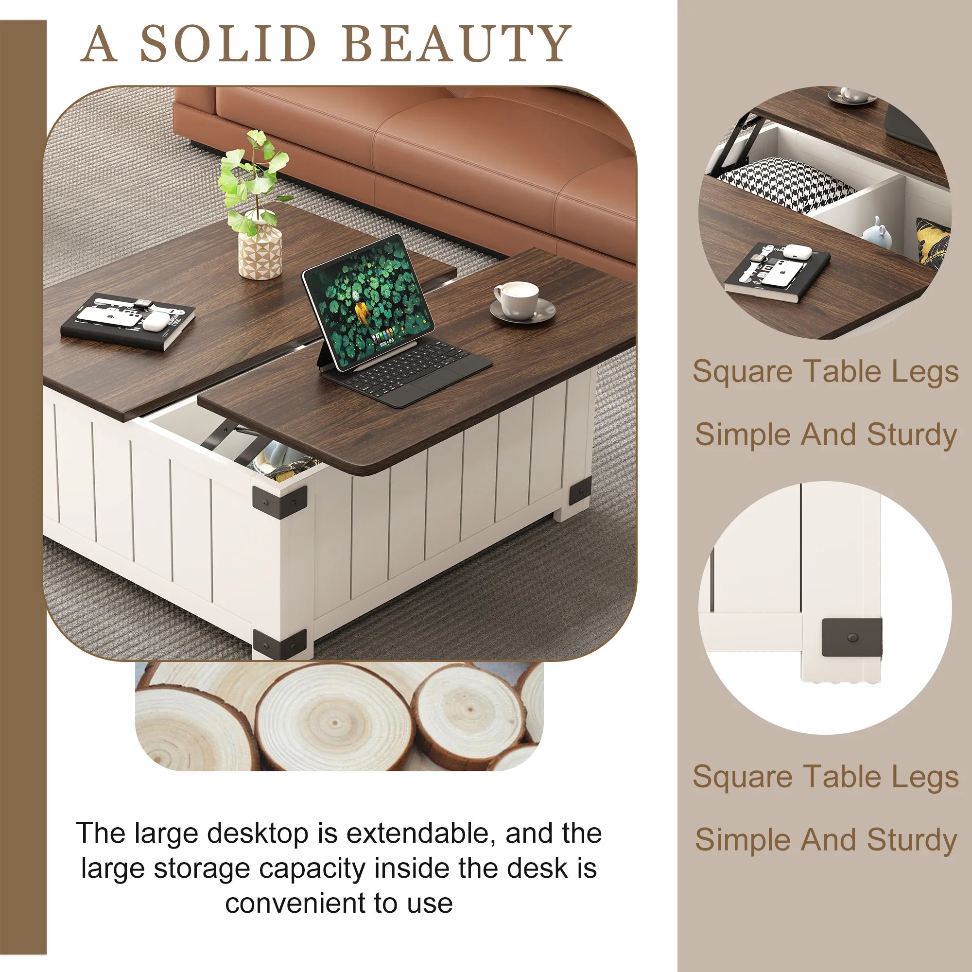 Farmhouse Lift Top Square Coffee Table with Storage