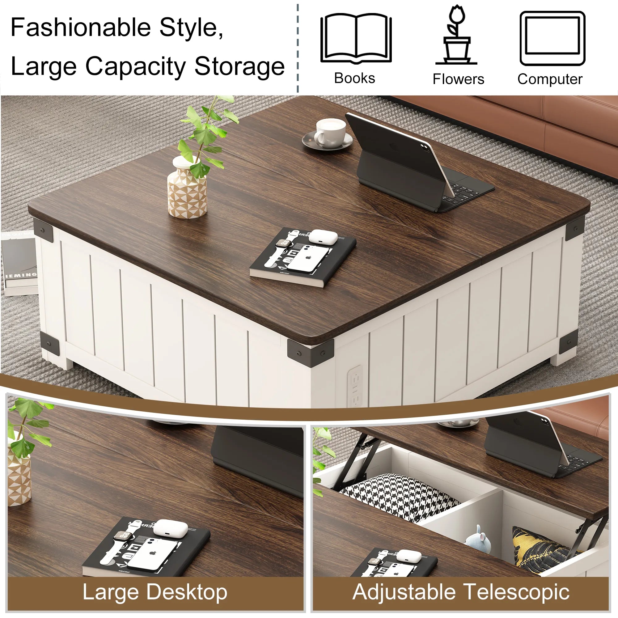 Farmhouse Lift Top Square Coffee Table with Storage