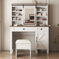 Farmhouse Makeup Vanity with Mirror, Storage & Stool
