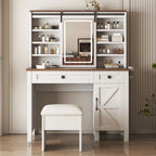 Farmhouse Makeup Vanity with Mirror, Storage & Stool