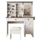 Farmhouse Makeup Vanity with Mirror, Storage & Stool