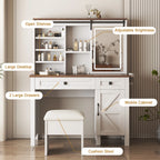 Farmhouse Makeup Vanity with Mirror, Storage & Stool