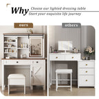 Farmhouse Makeup Vanity with Mirror, Storage & Stool