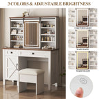 Farmhouse Makeup Vanity with Mirror, Storage & Stool