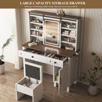 Farmhouse Makeup Vanity with Mirror, Storage & Stool