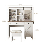 Farmhouse Makeup Vanity with Mirror, Storage & Stool
