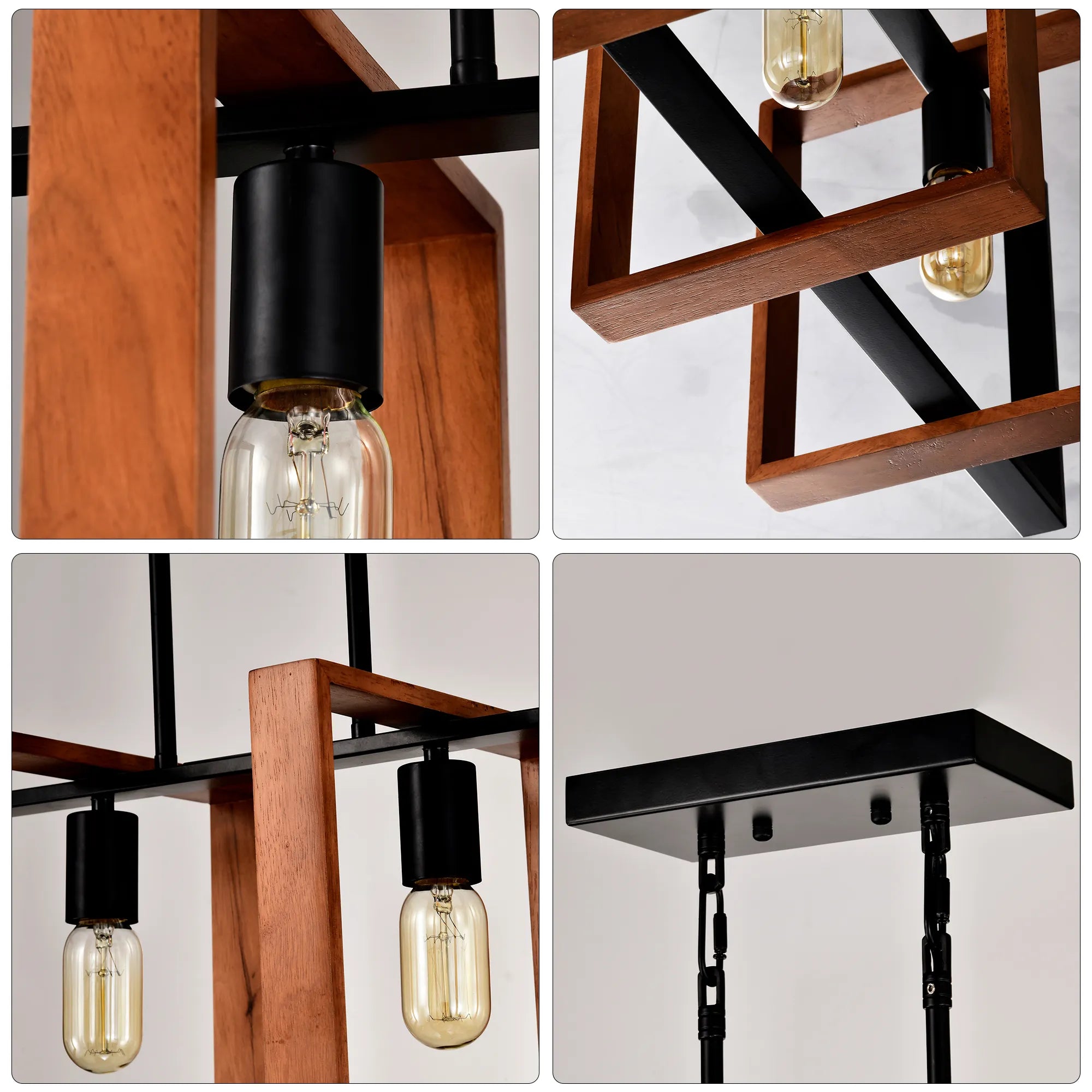 Farmhouse Wood & Black Metal Pendant