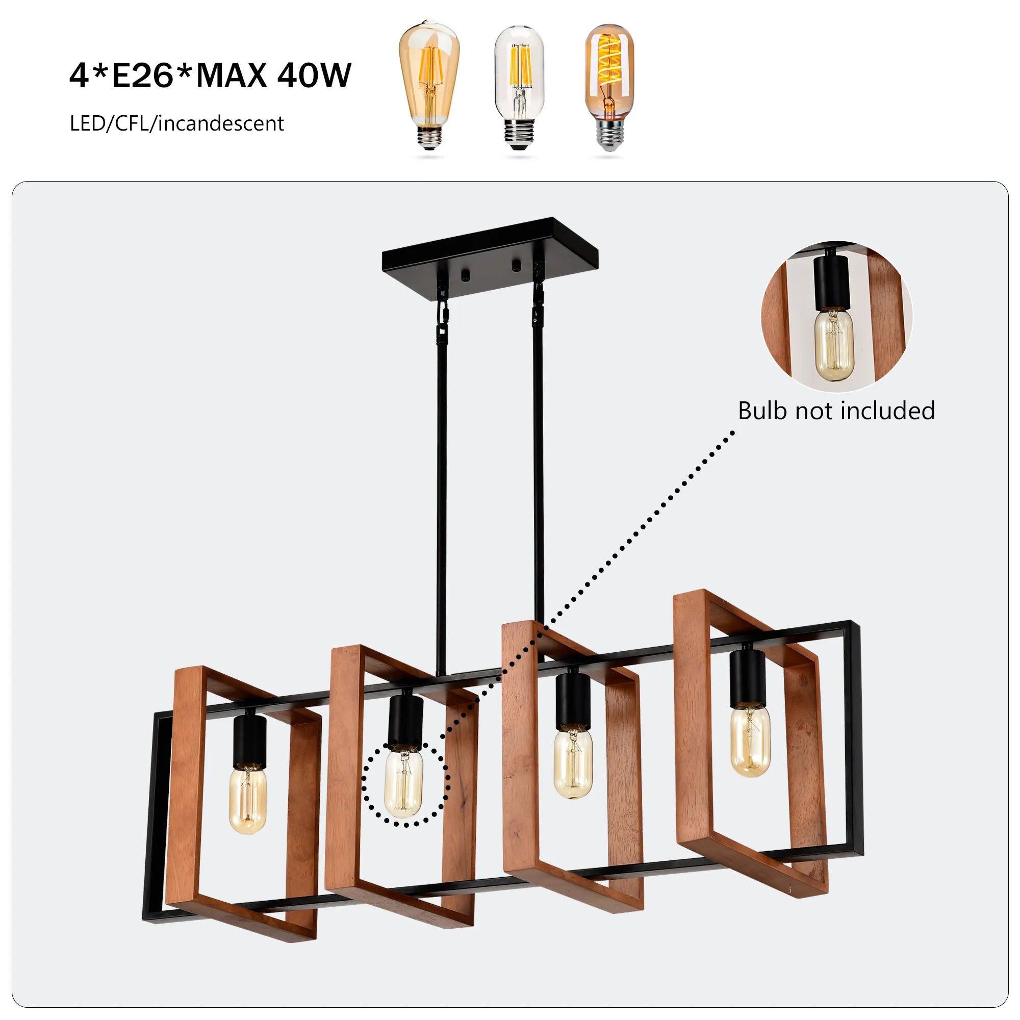 Farmhouse Wood & Black Metal Pendant