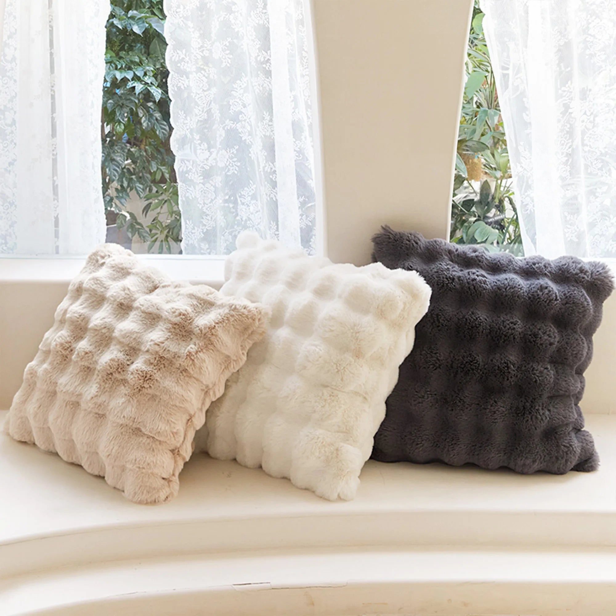 Faux Fur Bubble Throw Pillow Cover