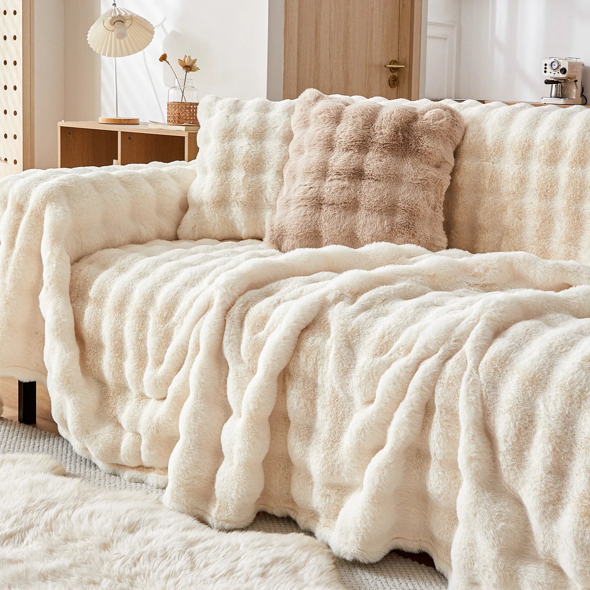 Faux Fur Bubble Throw Pillow Cover