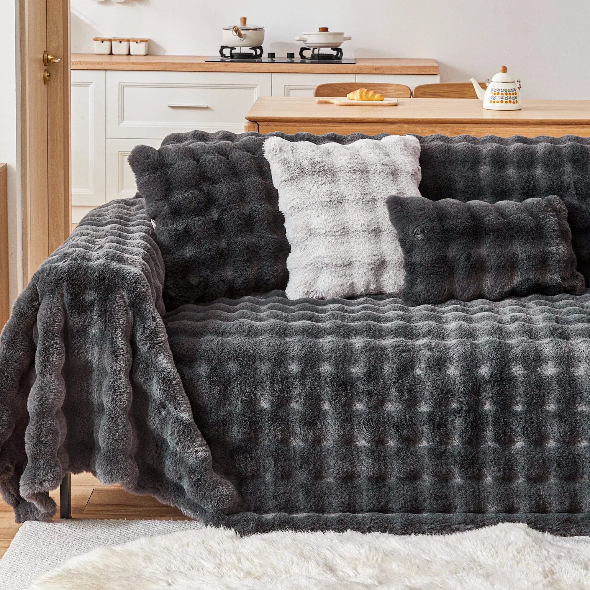 Faux Fur Bubble Throw Pillow Cover