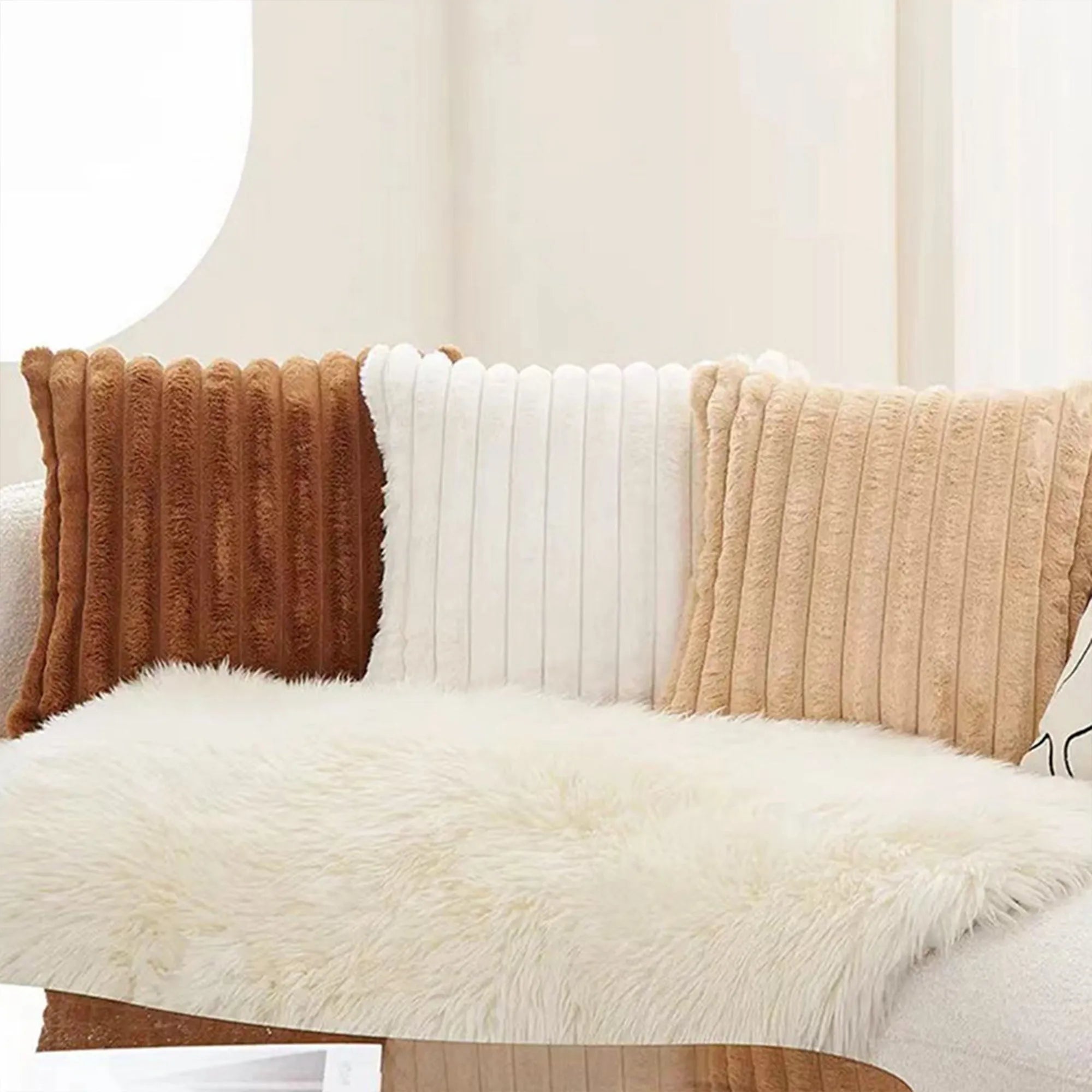 Faux Fur Strip Throw Pillow Cover