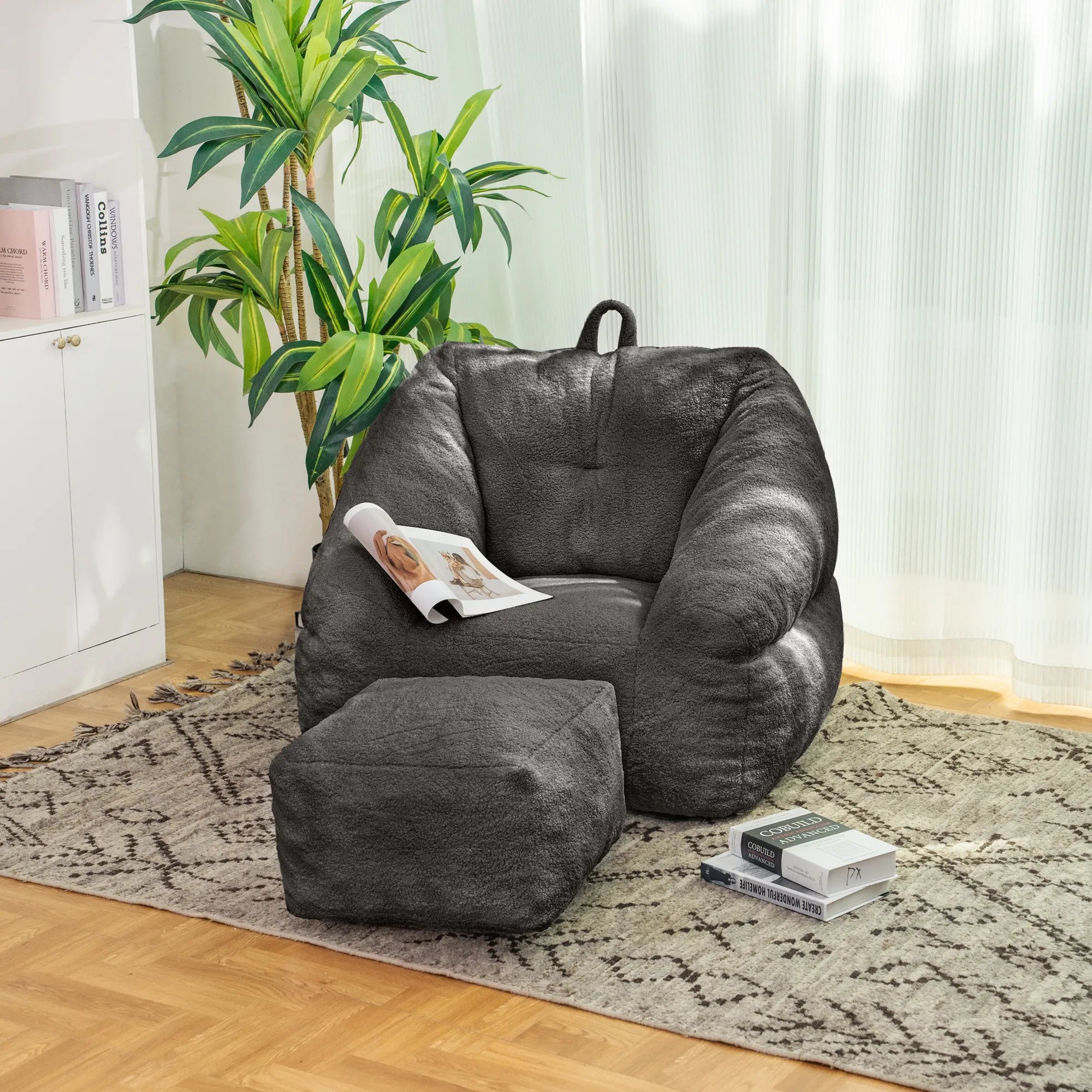 Fluffy Lazy Bean Bag Sofa Chair with Memory Foam Filling
