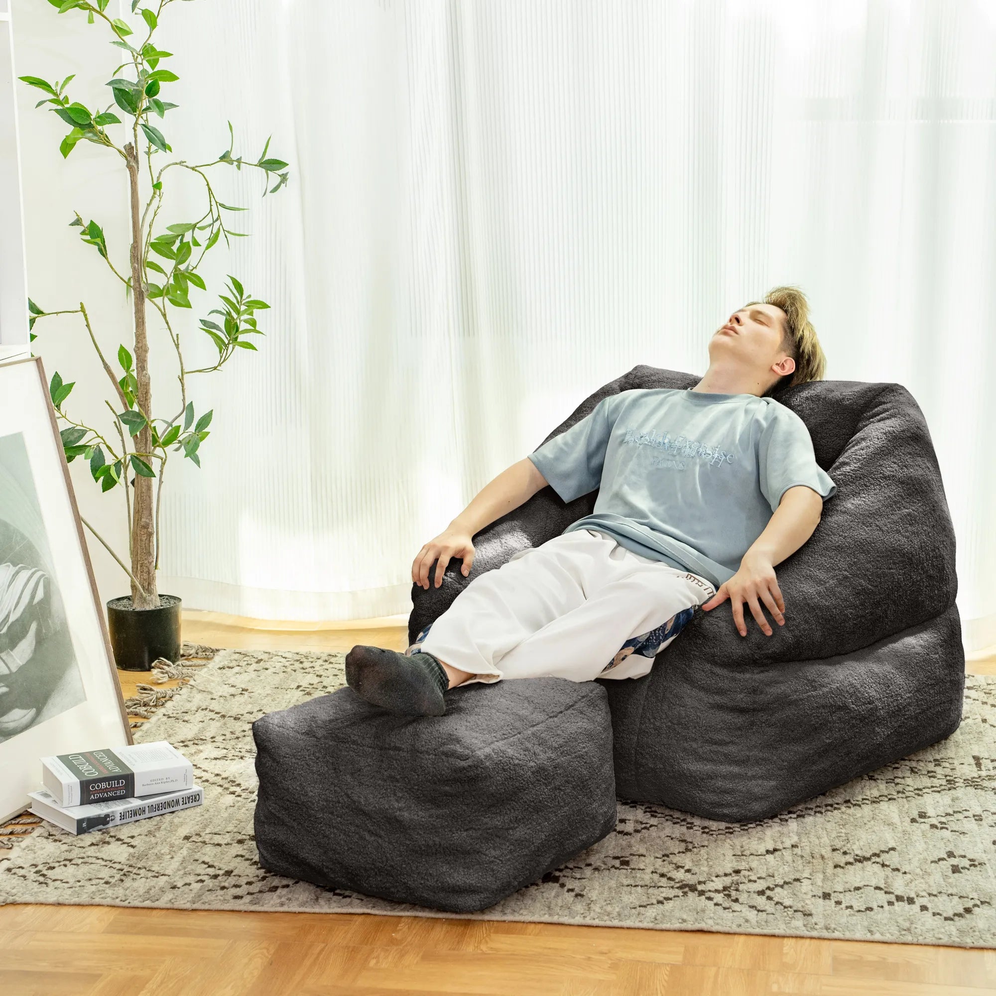 Fluffy Lazy Bean Bag Sofa Chair with Memory Foam Filling