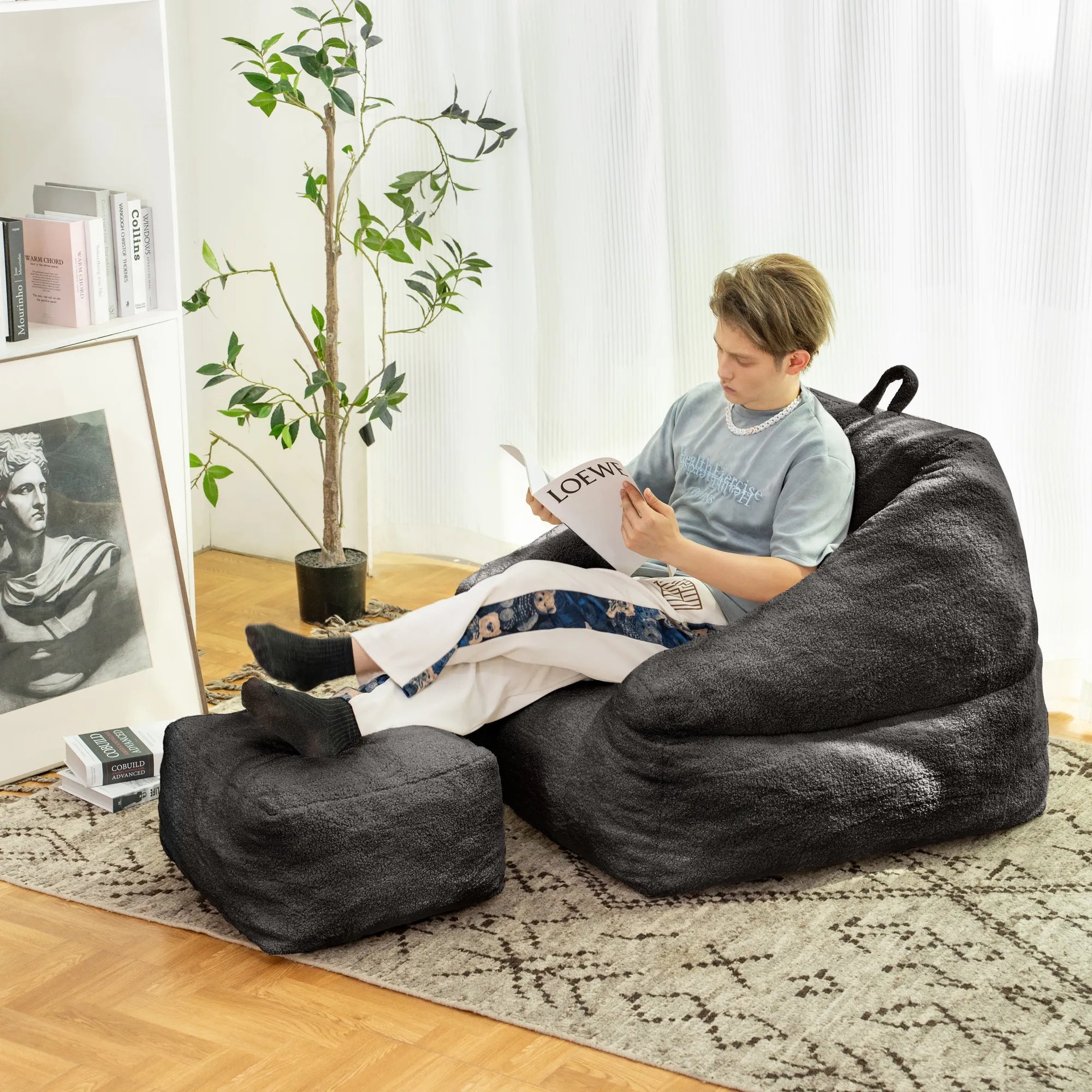 Fluffy Lazy Bean Bag Sofa Chair with Memory Foam Filling