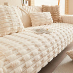 Fluffy Plush Anti-Slip Striped Sofa Cover Slipcover
