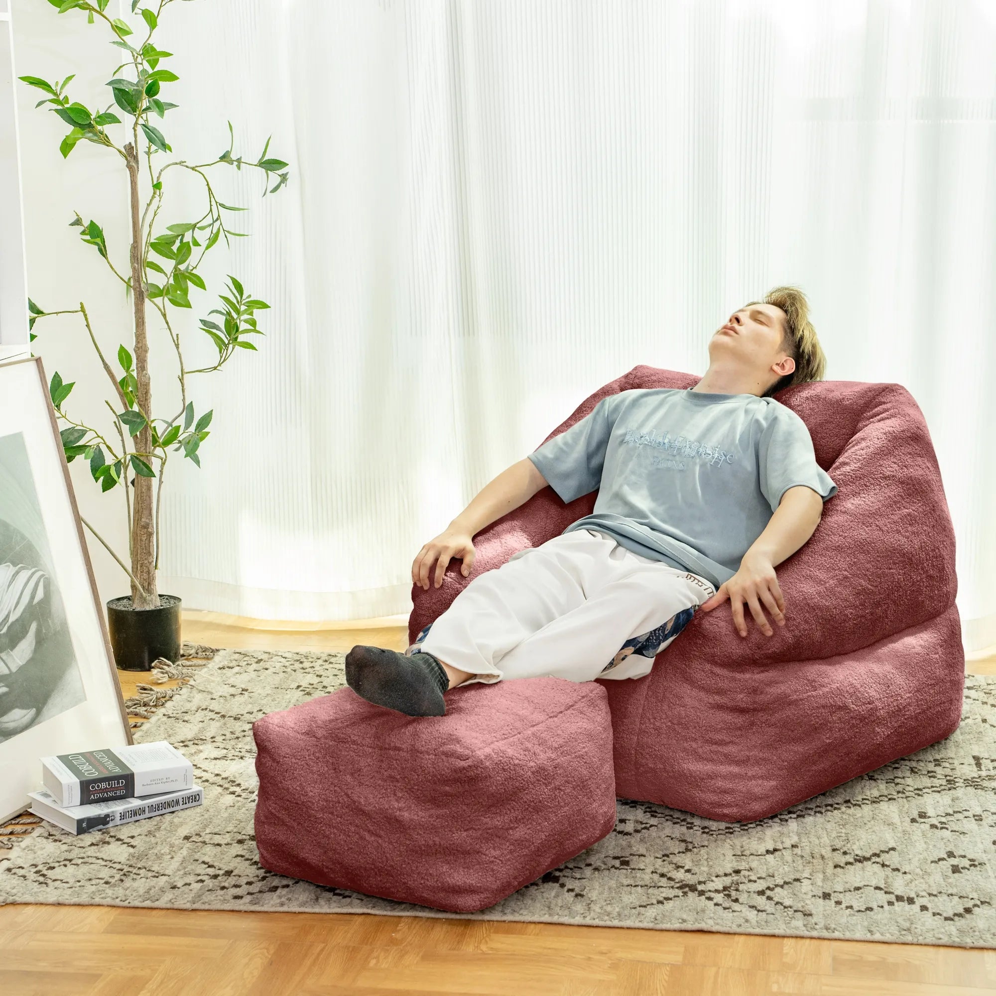 Fluffy Lazy Bean Bag Sofa Chair with Memory Foam Filling