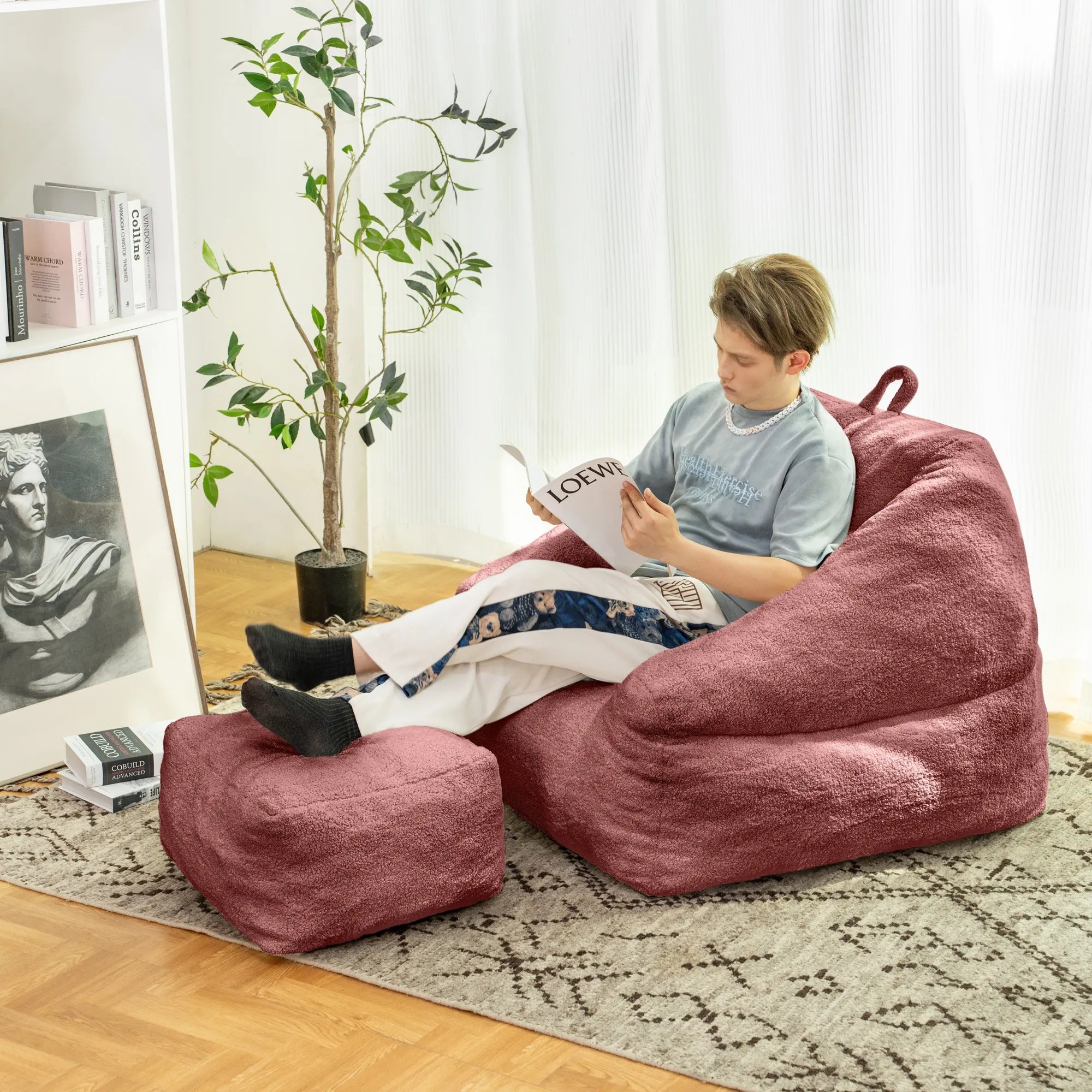 Fluffy Lazy Bean Bag Sofa Chair with Memory Foam Filling