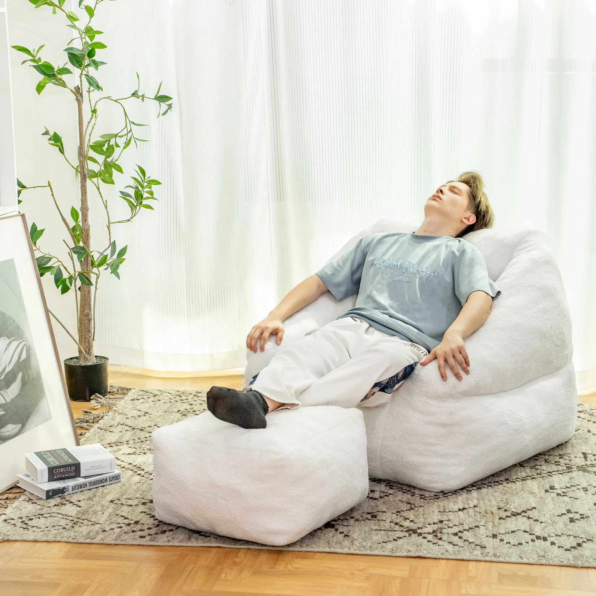 Fluffy Lazy Bean Bag Sofa Chair with Memory Foam Filling