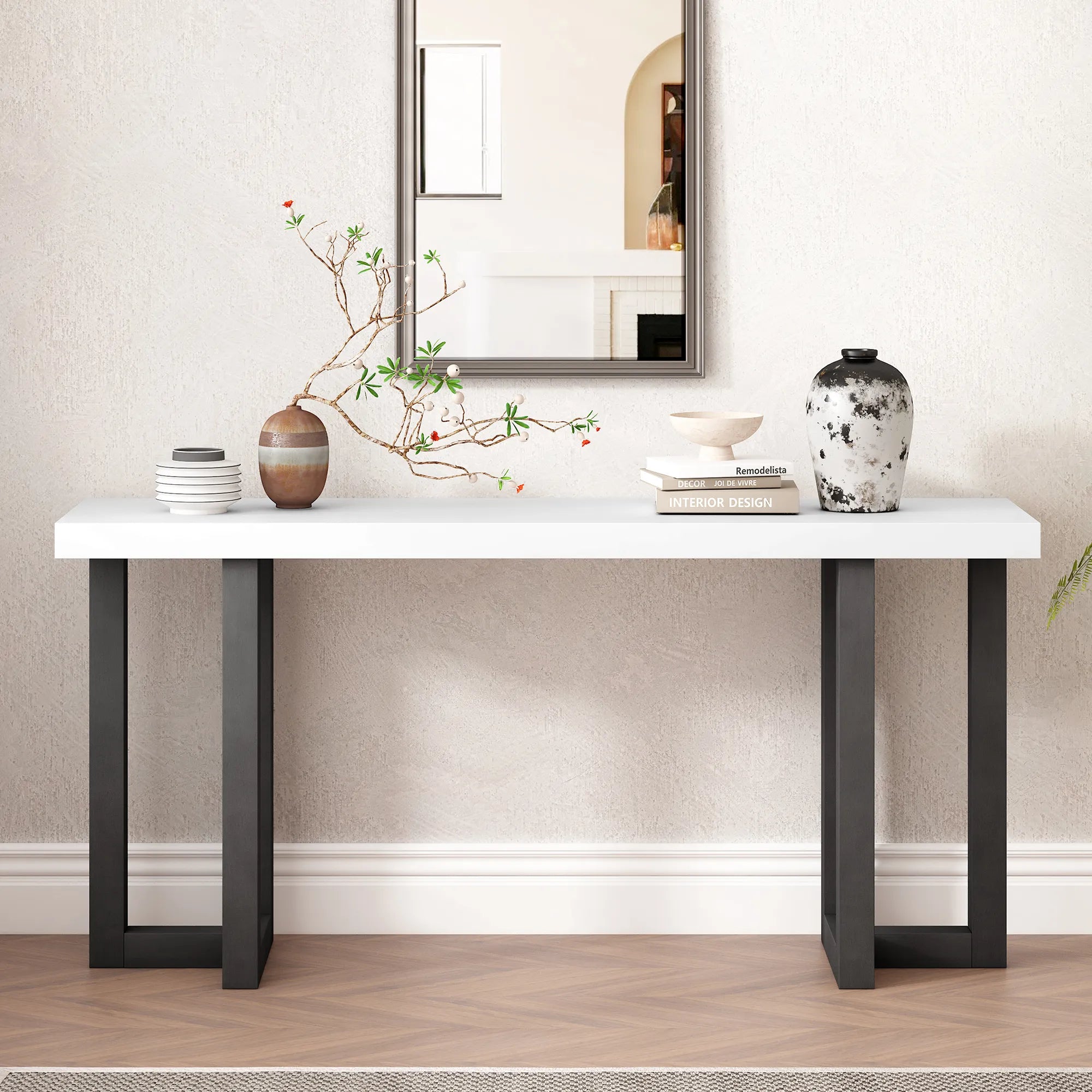Geometric Console Table with Solid Pine Legs