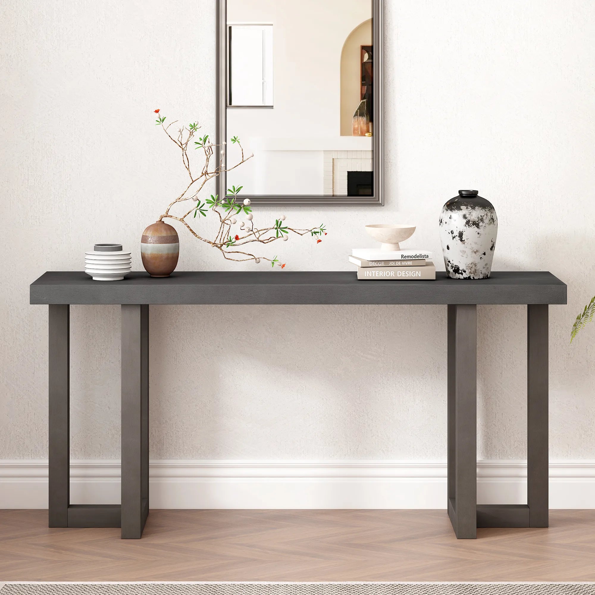 Geometric Console Table with Solid Pine Legs