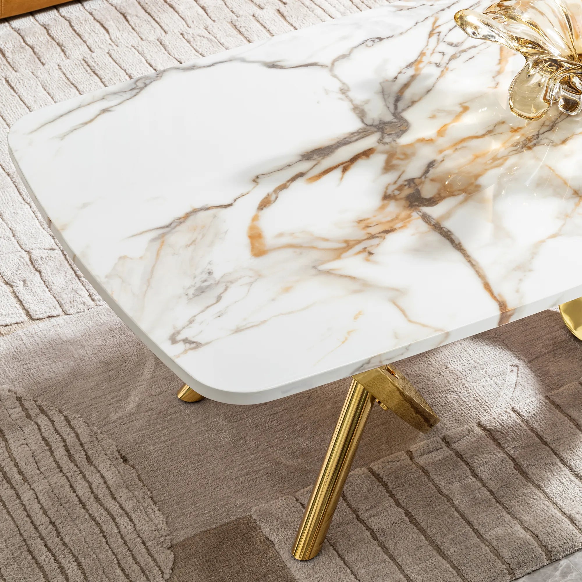 Gold Stainless Steel Faux Marble Modern Coffee Table