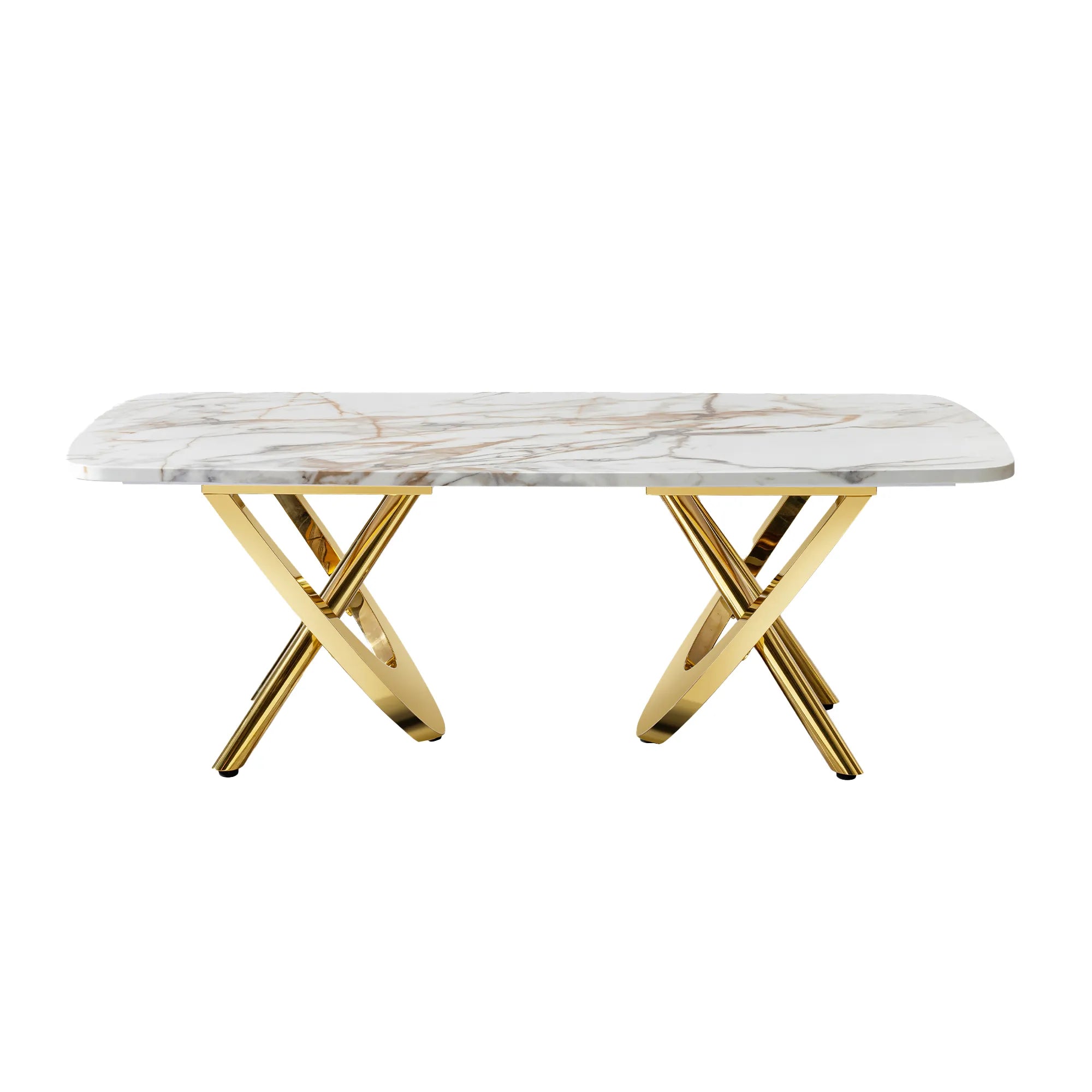 Gold Stainless Steel Faux Marble Modern Coffee Table