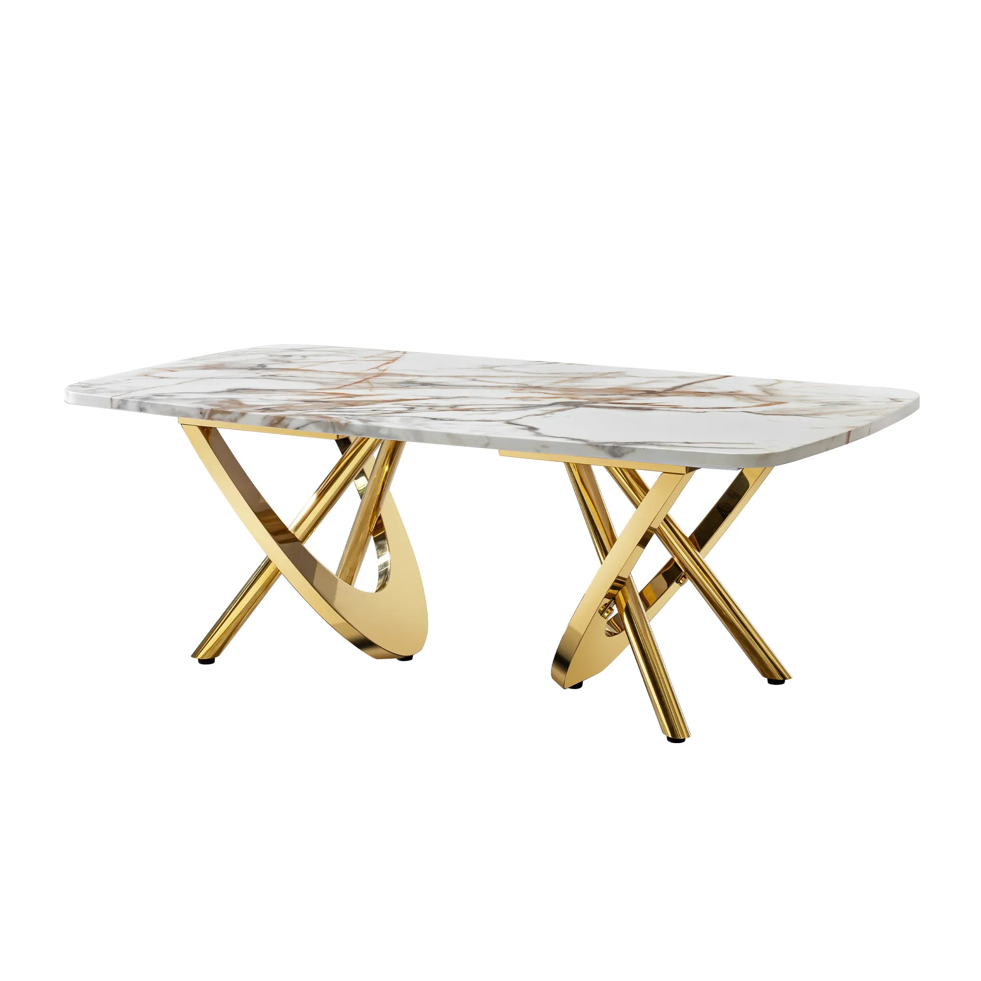 Gold Stainless Steel Faux Marble Modern Coffee Table