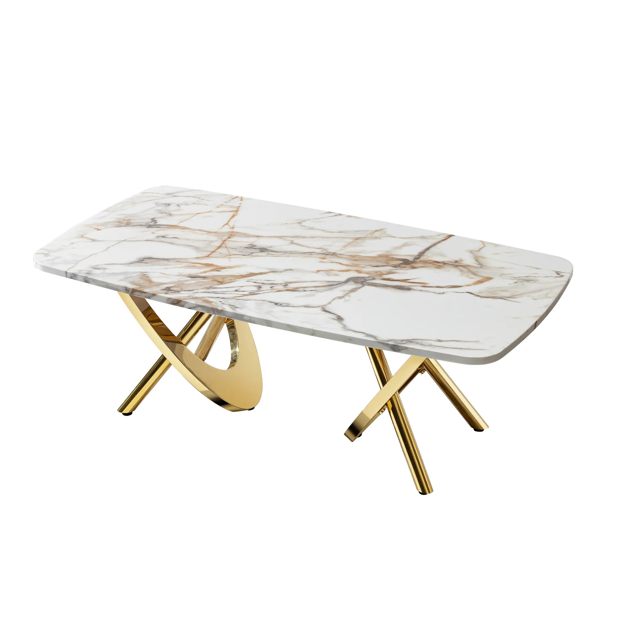 Gold Stainless Steel Faux Marble Modern Coffee Table