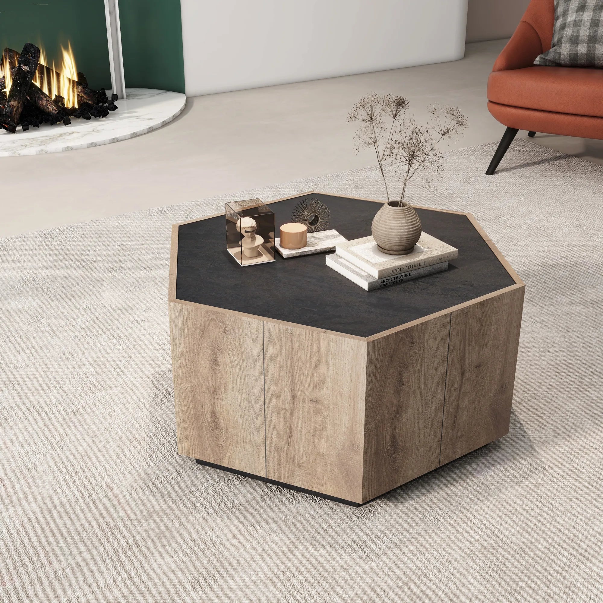 Hexagonal Retro Mid Century Modern Coffee Table Side Table Set