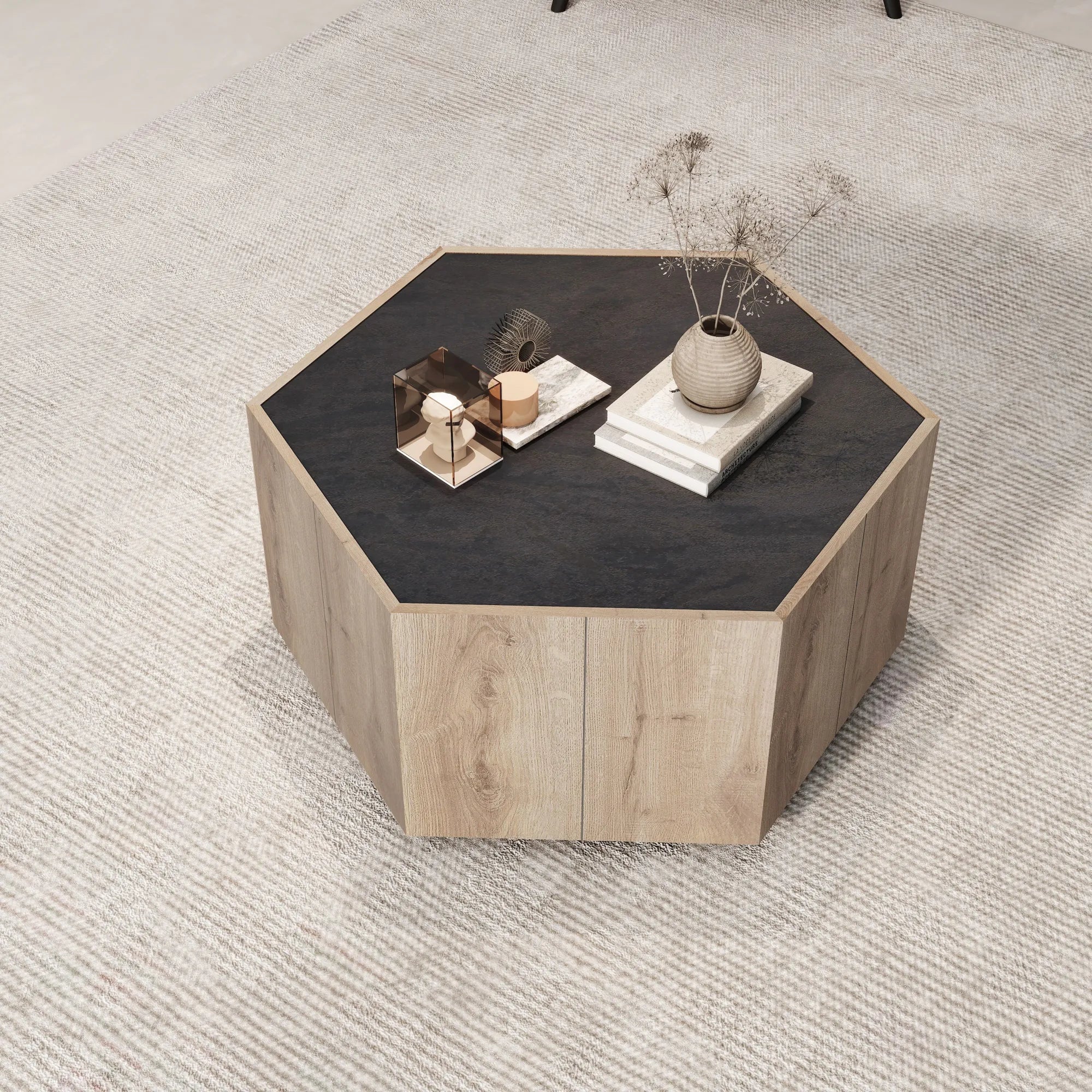Hexagonal Retro Mid Century Modern Coffee Table Side Table Set
