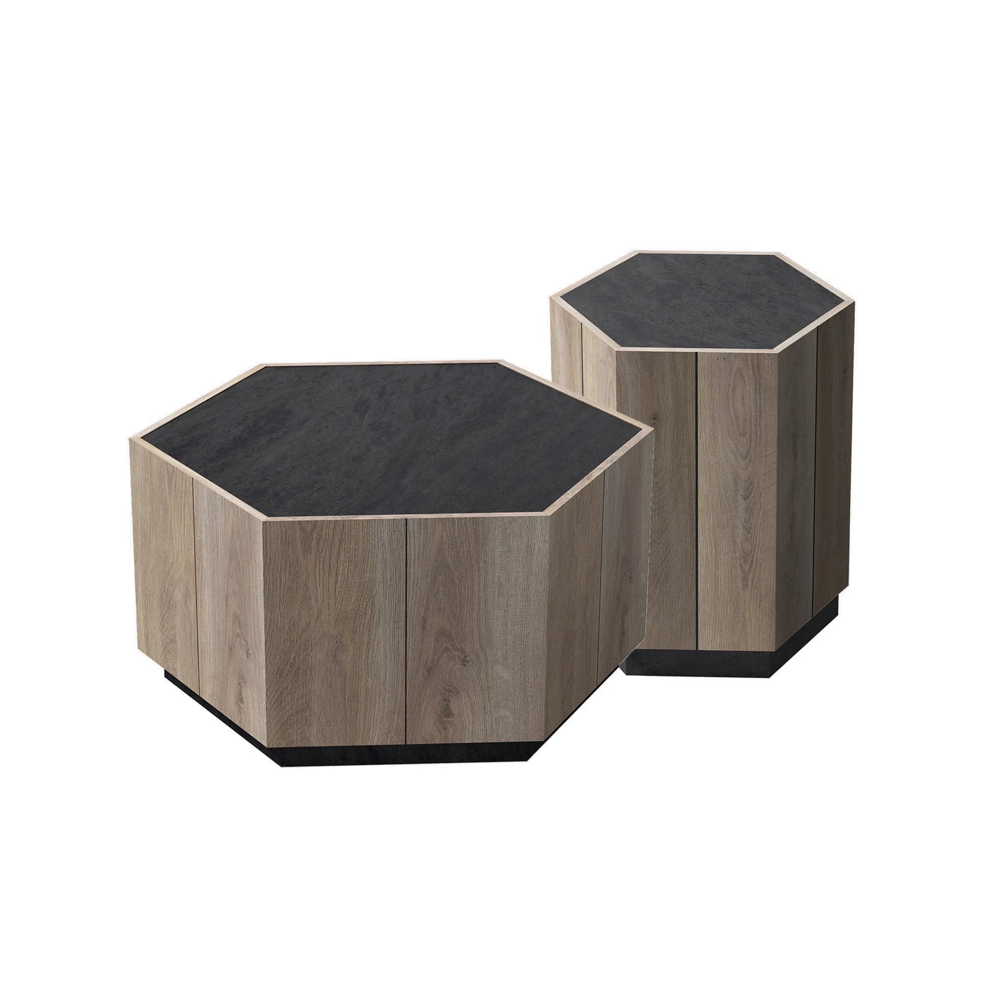 Hexagonal Retro Mid Century Modern Coffee Table Side Table Set