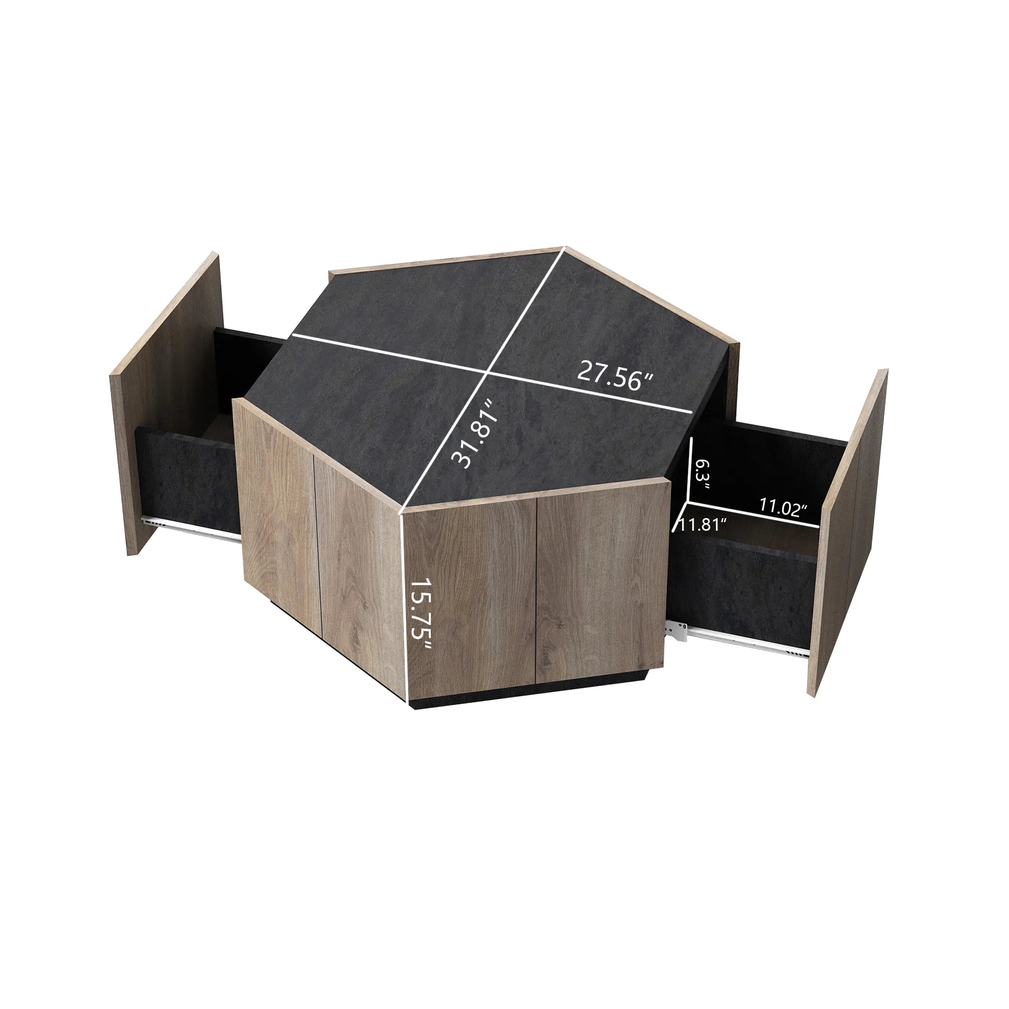 Hexagonal Retro Mid Century Modern Coffee Table Side Table Set