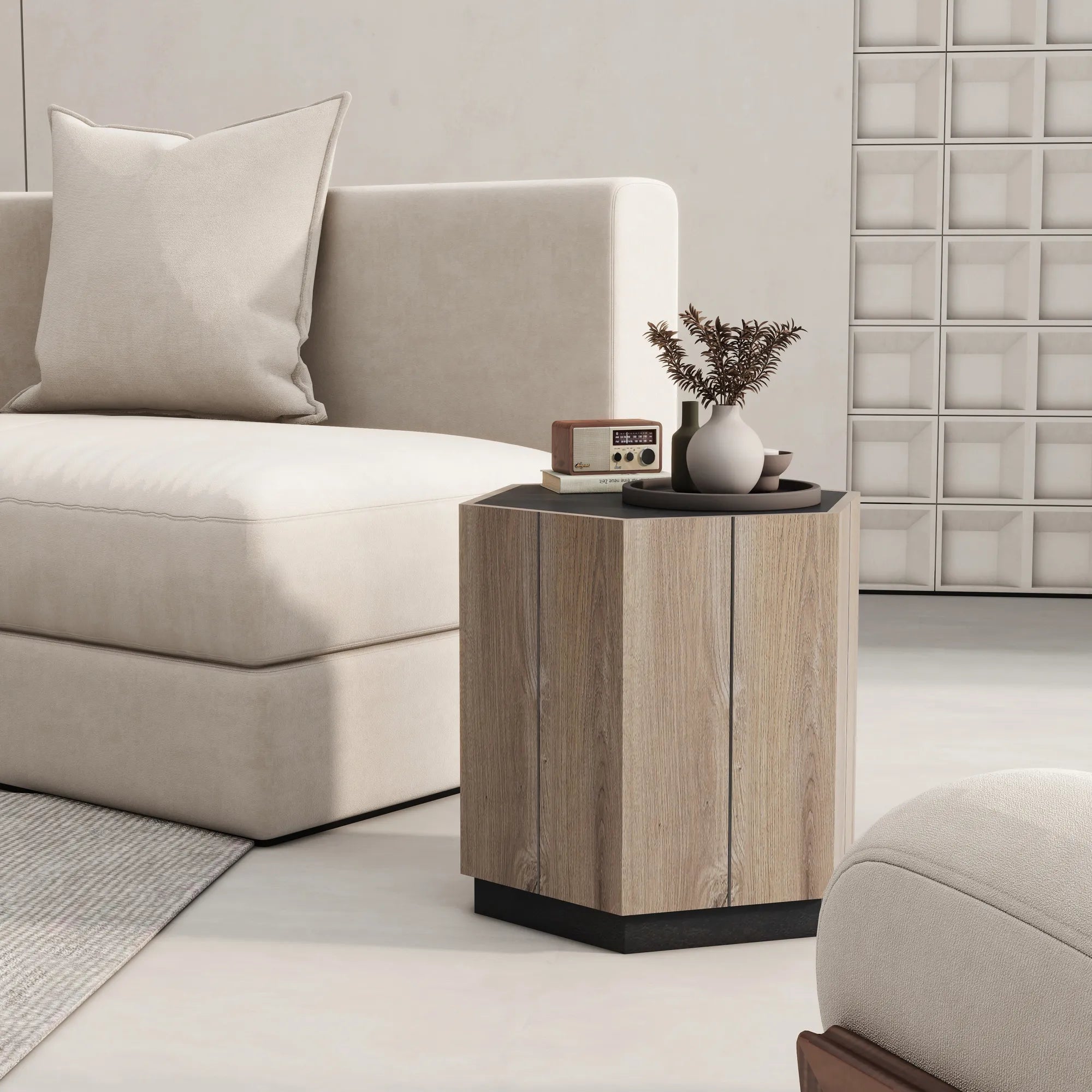 Hexagonal Retro Mid Century Modern Coffee Table Side Table Set