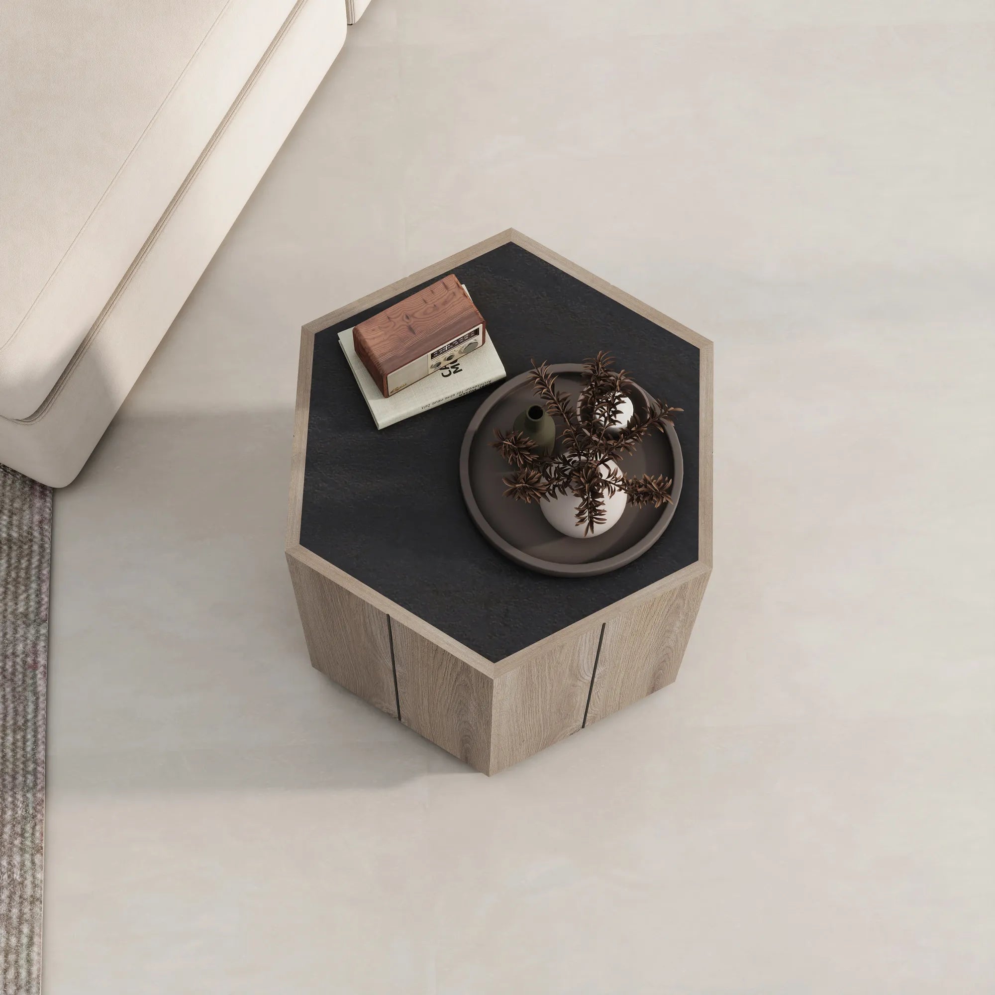 Hexagonal Retro Mid Century Modern Coffee Table Side Table Set