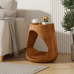 Hollow Round Faux Wood End Table with Natural Grain Texture