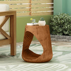 Hollow Round Faux Wood End Table with Natural Grain Texture