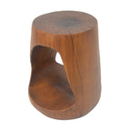 Hollow Round Faux Wood End Table with Natural Grain Texture