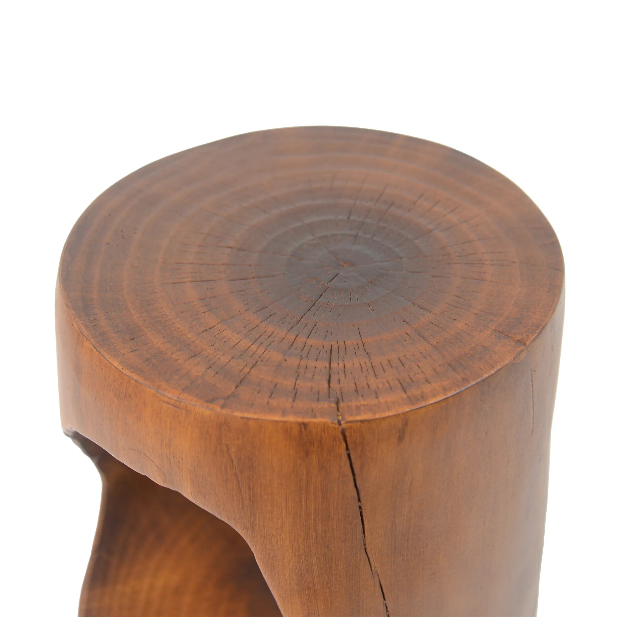 Hollow Round Faux Wood End Table with Natural Grain Texture