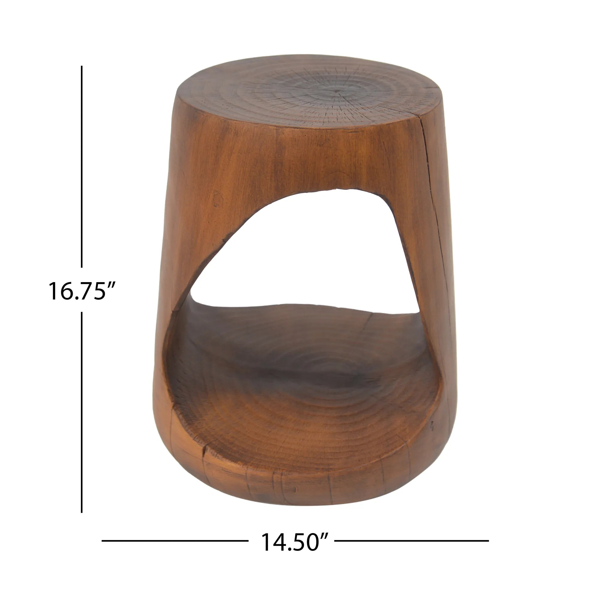 Hollow Round Faux Wood End Table with Natural Grain Texture