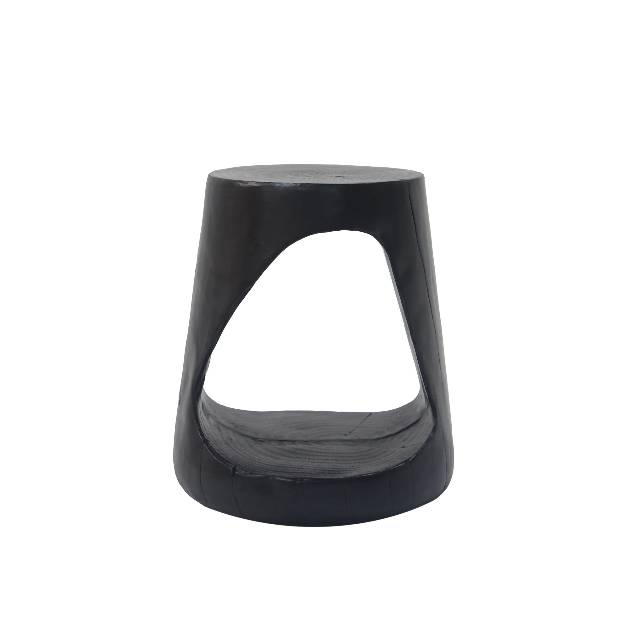 Hollow Round Faux Wood End Table with Natural Grain Texture