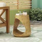 Hollow Round Faux Wood End Table with Natural Grain Texture