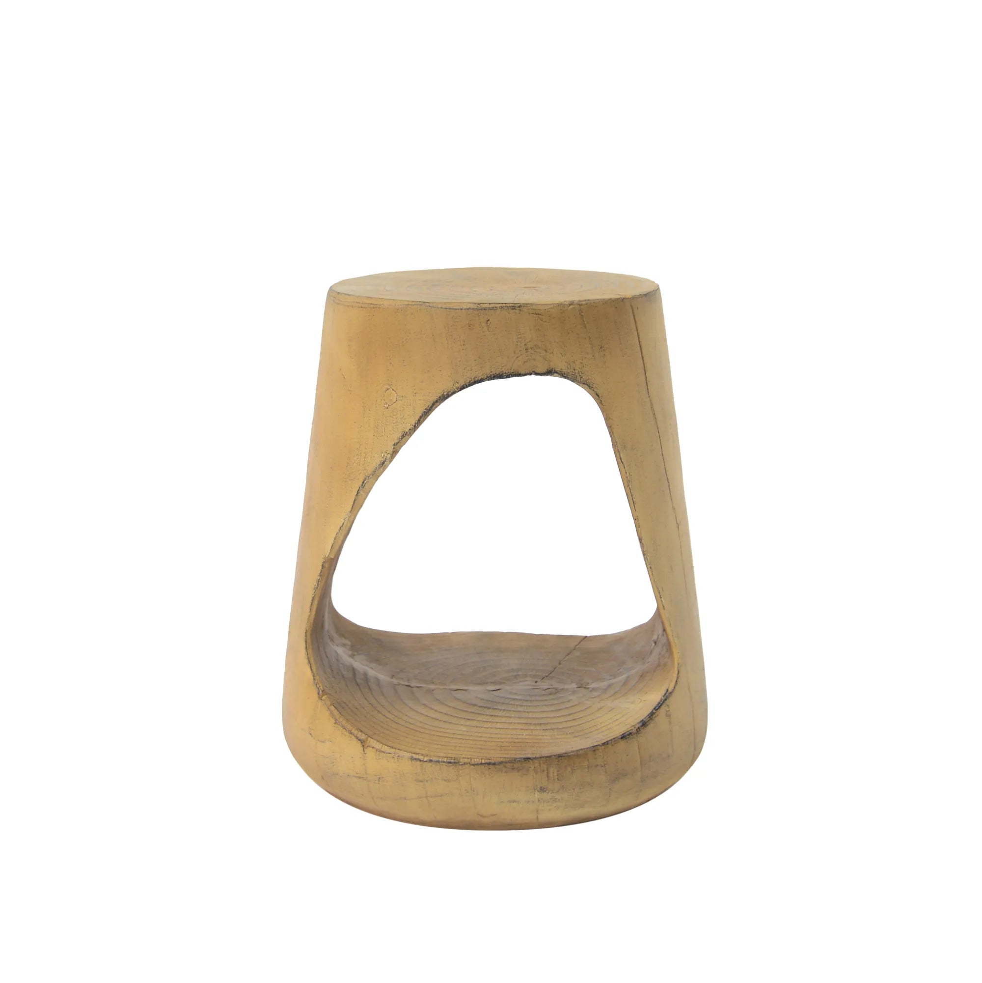 Hollow Round Faux Wood End Table with Natural Grain Texture