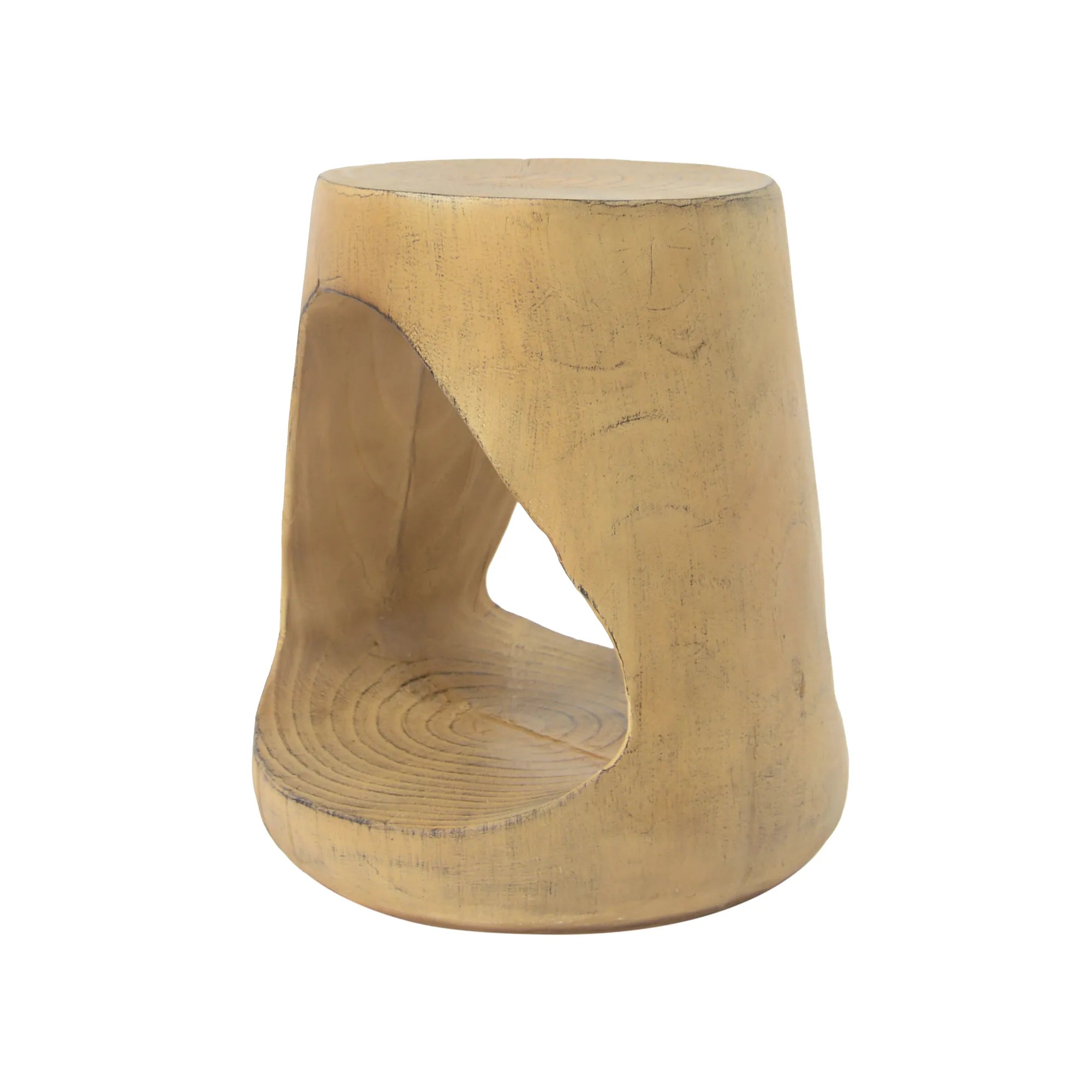 Hollow Round Faux Wood End Table with Natural Grain Texture