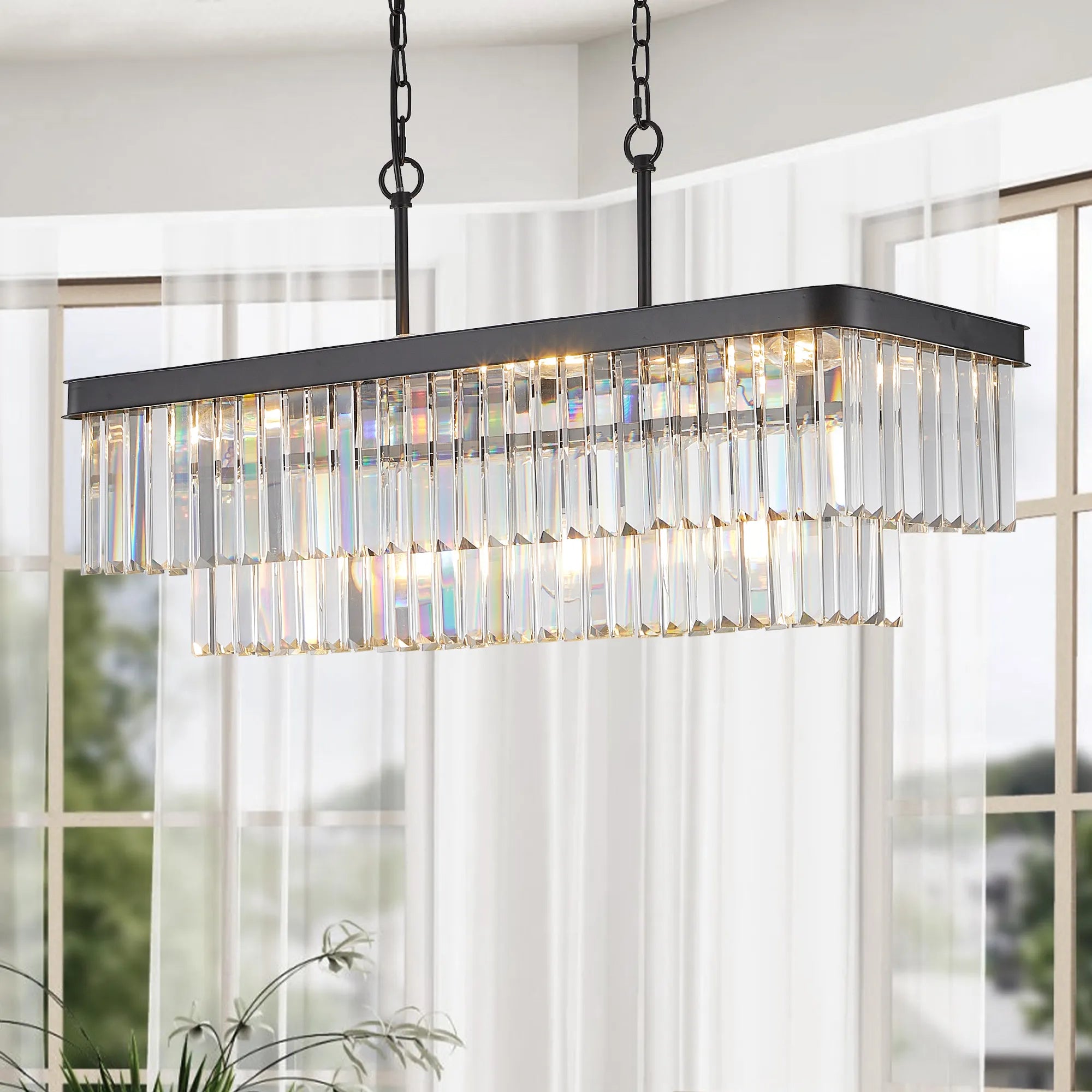 Industrial Rectangular Crystal Chandelier
