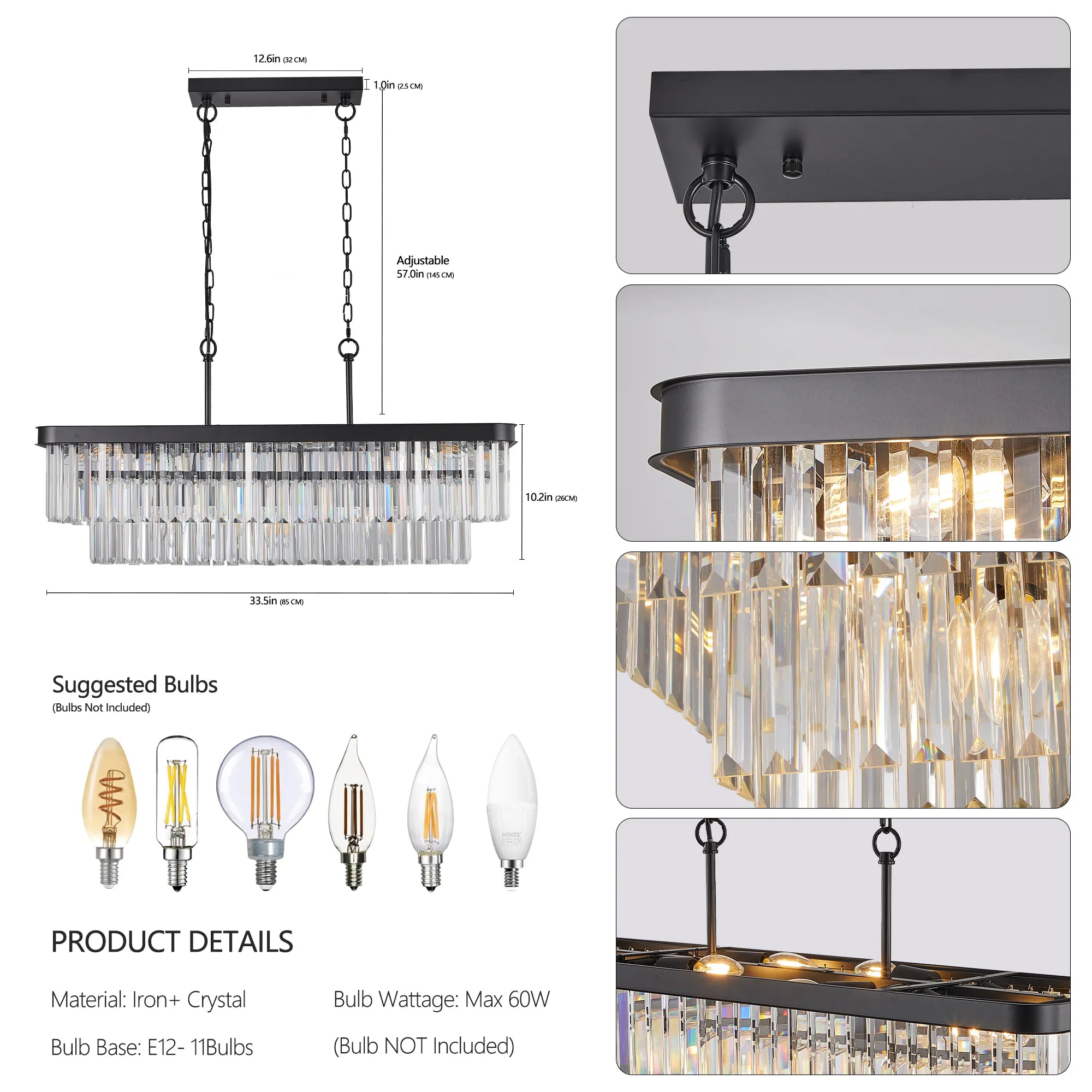 Industrial Rectangular Crystal Chandelier
