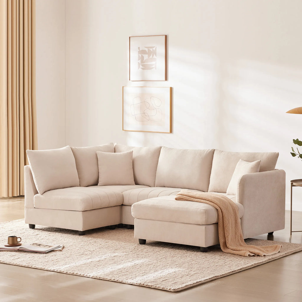 L-Shape Modern Sectional Sofa with Convertible Ottoman